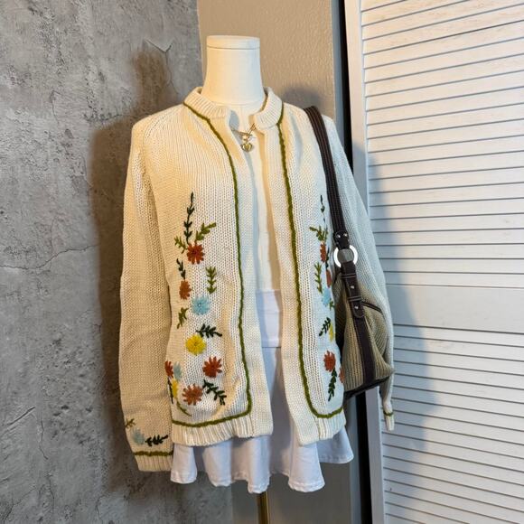 Multi- colored floral embroidered cardigan sweater - Picture 2 of 7